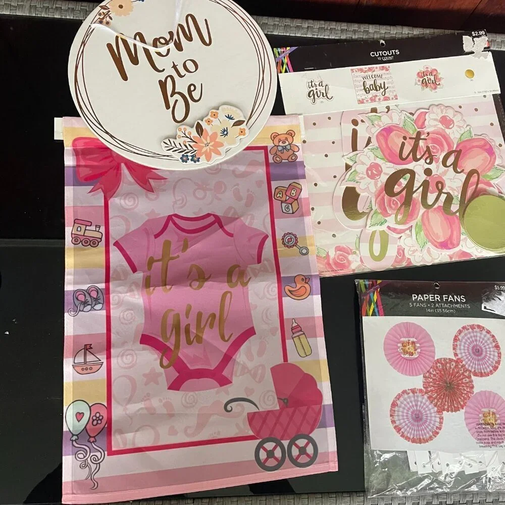 It's a Girl Mom to Be Baby Shower Decoration Kit Bundle Pink Baby Girl Female